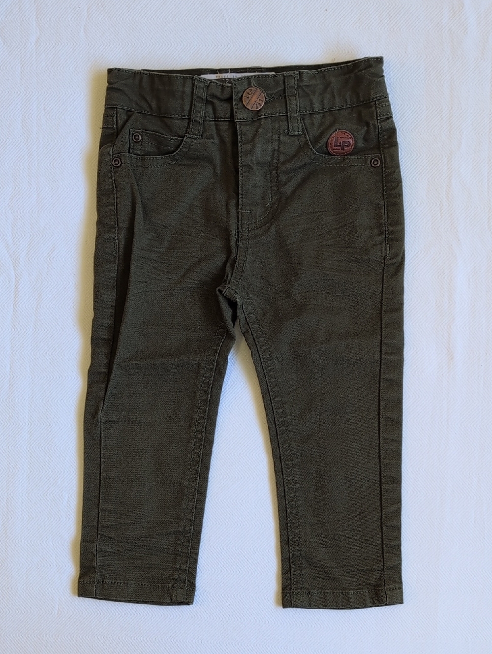 L&P baby skinny cut denim jeans olive green 9-12 months